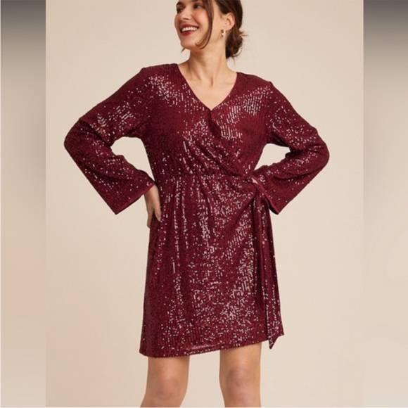 Burgundy Sequin Wrap dress. - Picture 1 of 2